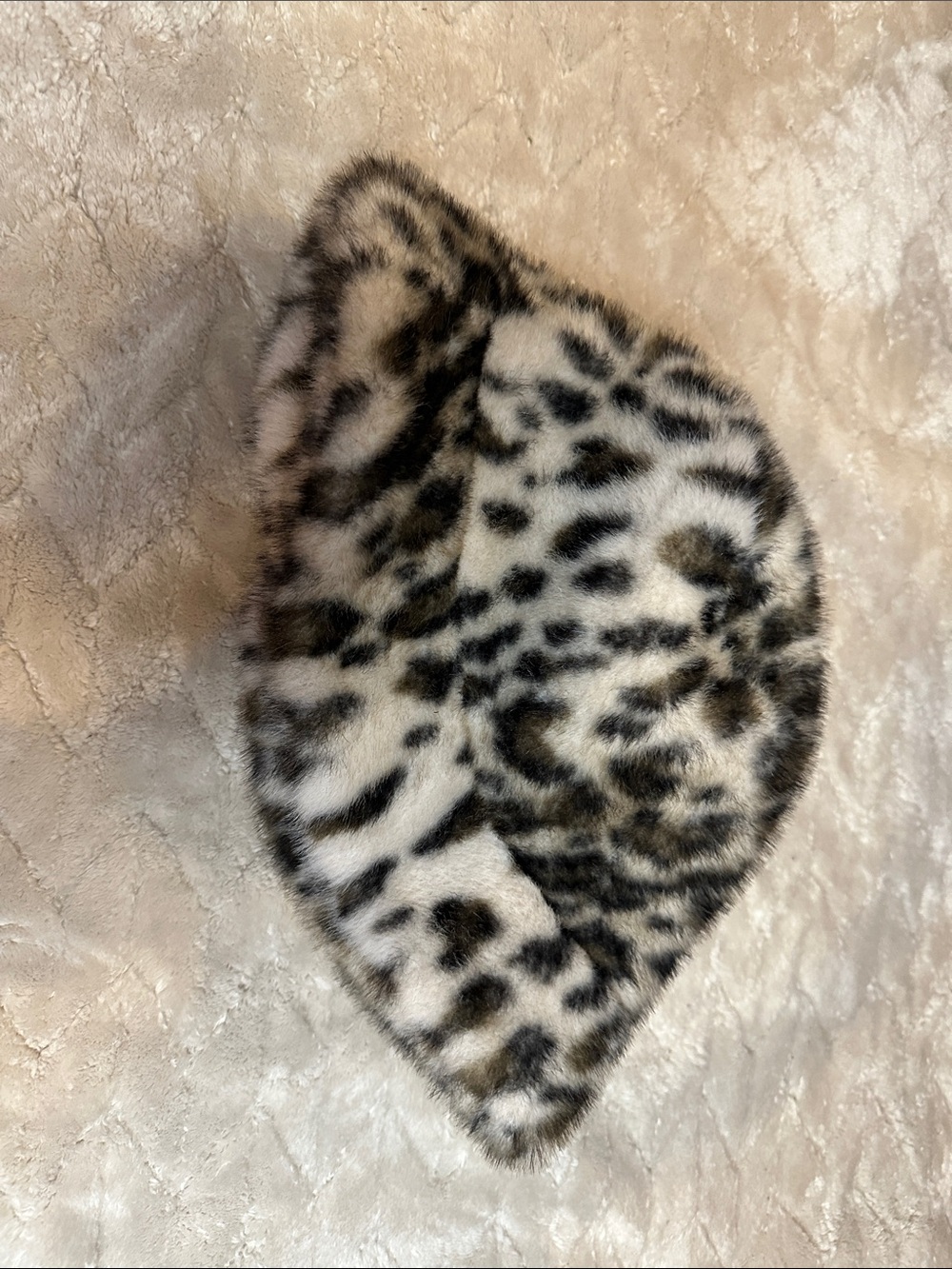 Faux Fur Leopard Print Beret - Cream and Black